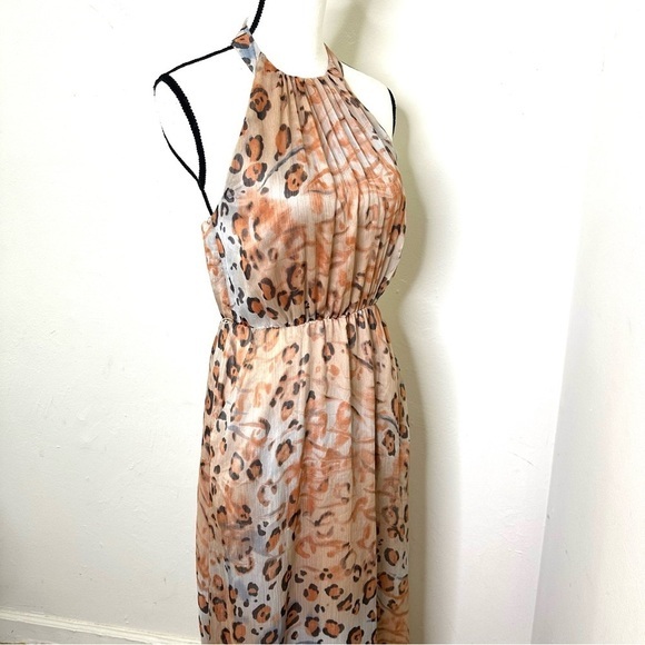 Jessica Simpson Maxi Long Dress Women Halter Neck animal Print Size XSmall‎ Tan - Picture 16 of 16
